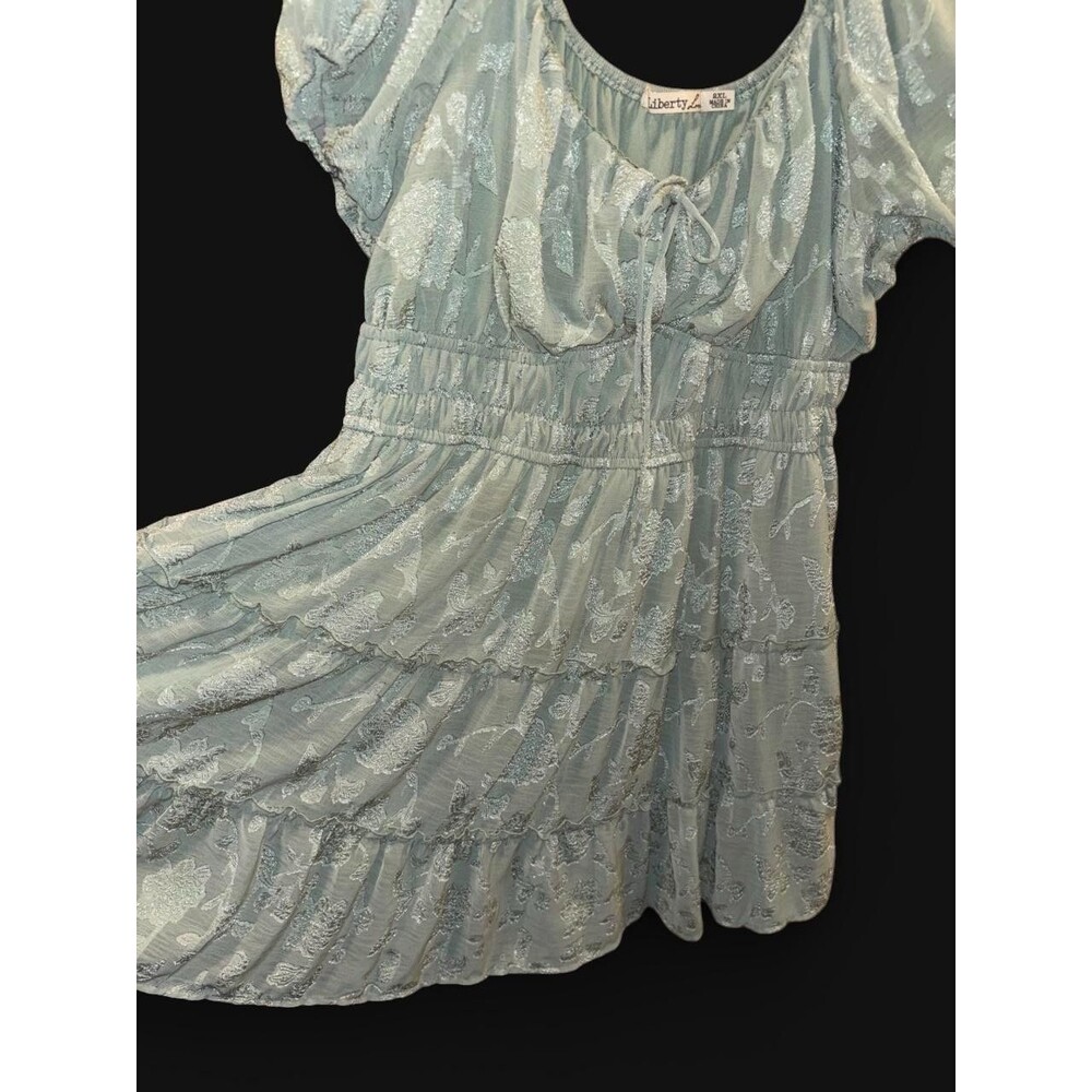 Liberty Love tiered mini dress with slit in chest and tie in front